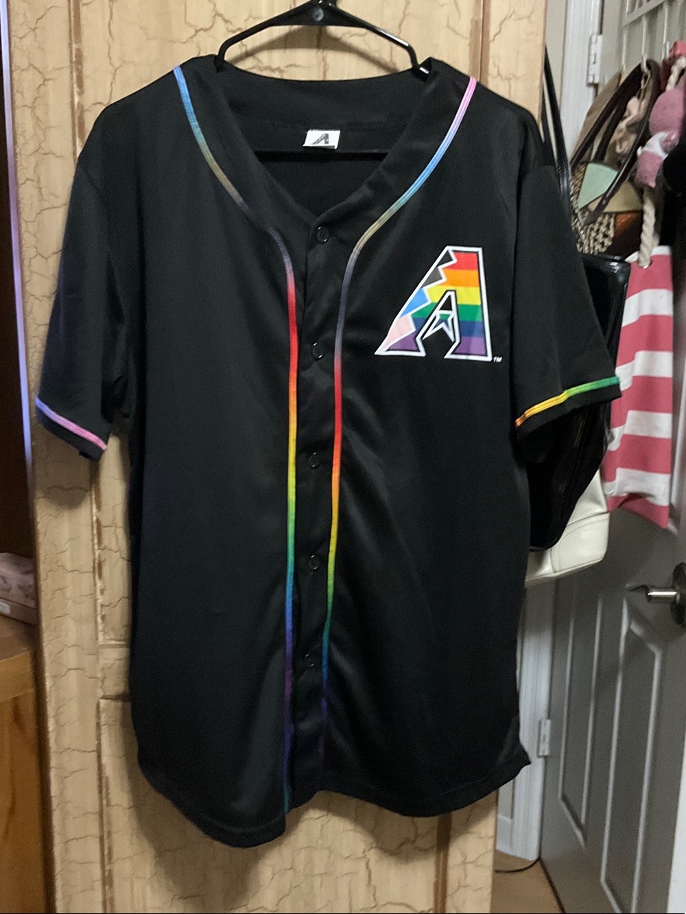Kids' Black Baseball Jersey with Rainbow Team 'A' Patch